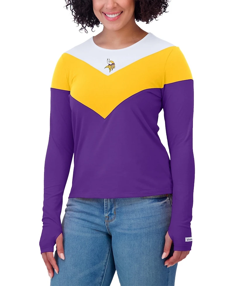 Wear by Erin Andrews Women's White/Gold Minnesota Vikings Plus Chevron Tri-Blend Long Sleeve T-Shirt