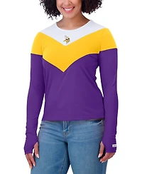 Wear by Erin Andrews Women's White/Gold Minnesota Vikings Plus Chevron Tri-Blend Long Sleeve T-Shirt