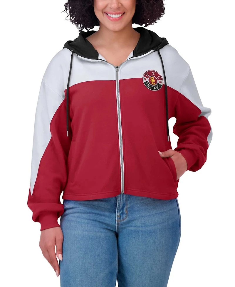 Wear by Erin Andrews Women's Cardinal Usc Trojans Color-Block Full-Zip Hoodie