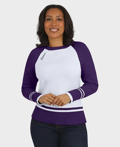 Wear by Erin Andrews Women's White/Purple Baltimore Ravens Color block Raglan Sweater