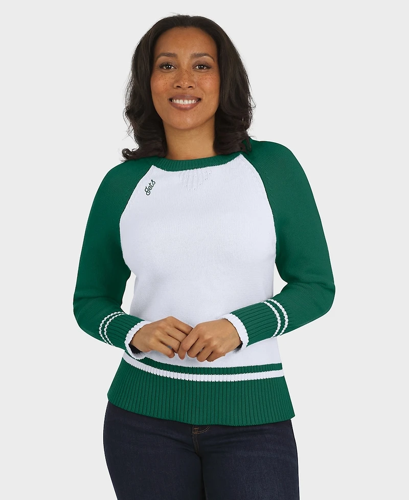 Wear by Erin Andrews Women's White/Green New York Jets Color block Raglan Sweater