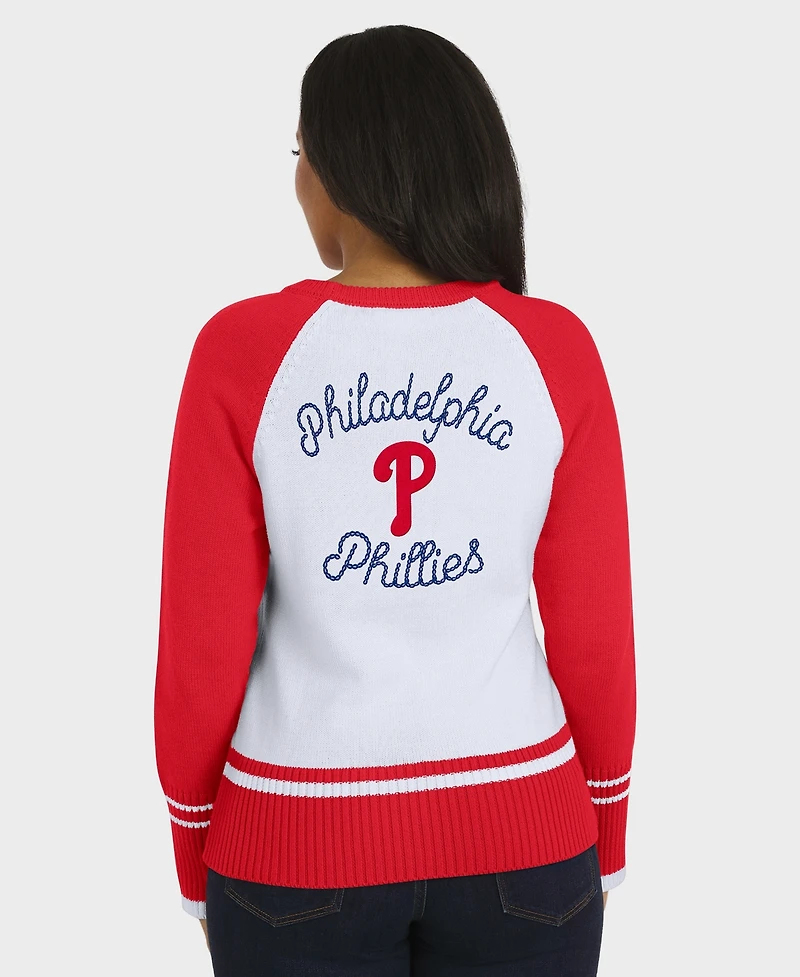 Wear by Erin Andrews Women's White Philadelphia Phillies Color block Raglan Sweater