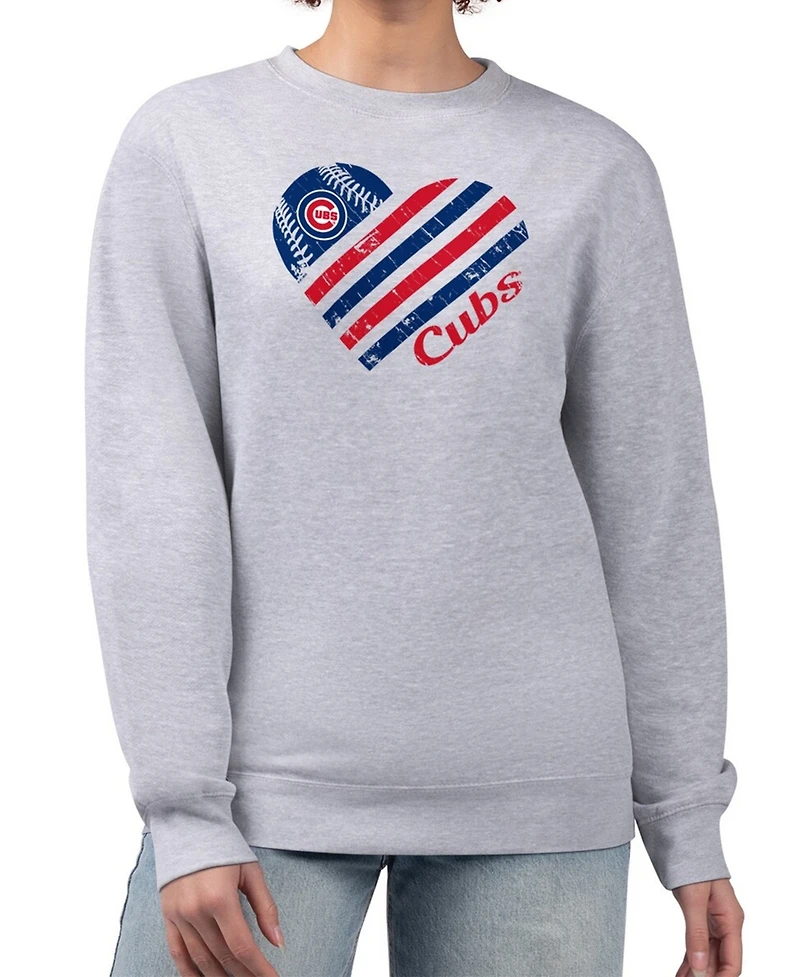 G-iii 4Her by Carl Banks Women's Heather Gray Chicago Cubs Heart Logo Fleece Pullover Sweatshirt