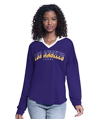 G-iii 4Her by Carl Banks Women's Purple Los Angeles Lakers Bench Player Oversized Long Sleeve Hooded Top