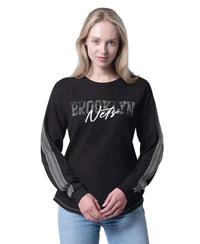 G-iii 4Her by Carl Banks Women's Black Brooklyn Nets Advantage Tri-Blend Long Sleeve T-Shirt
