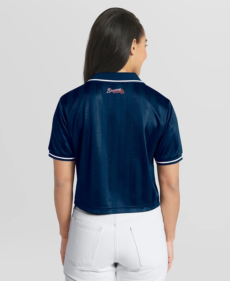 Wear by Erin Andrews Women's Navy Atlanta Braves Cropped V-Neck Polo Shirt