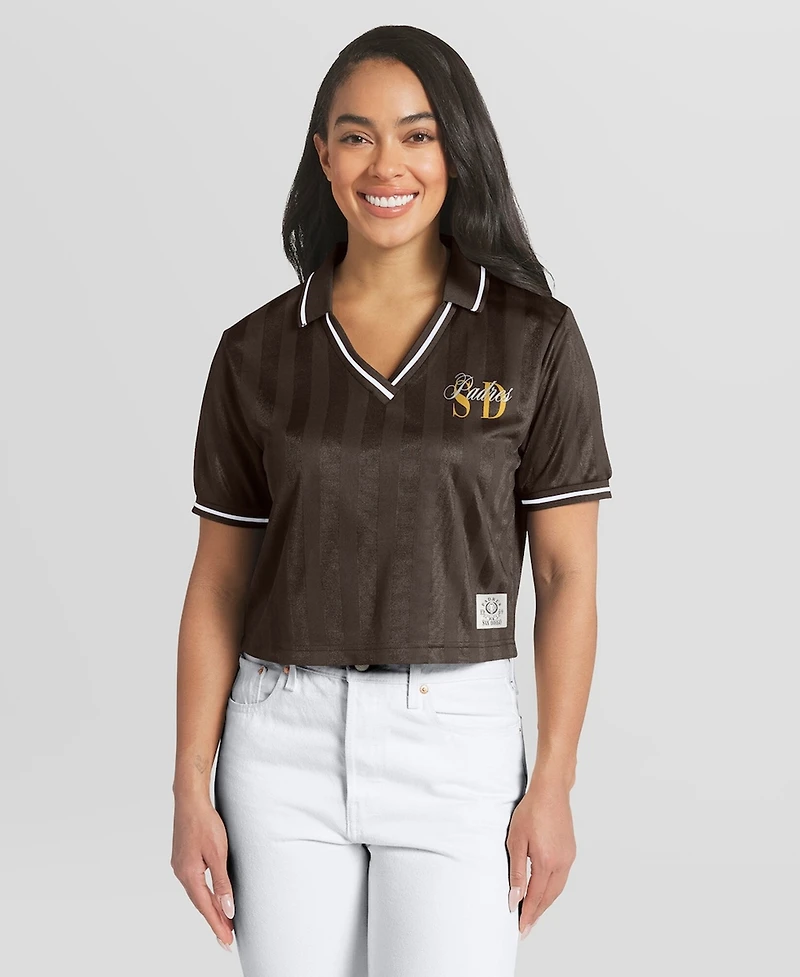 Wear by Erin Andrews Women's Brown San Diego Padres Cropped V-Neck Polo Shirt