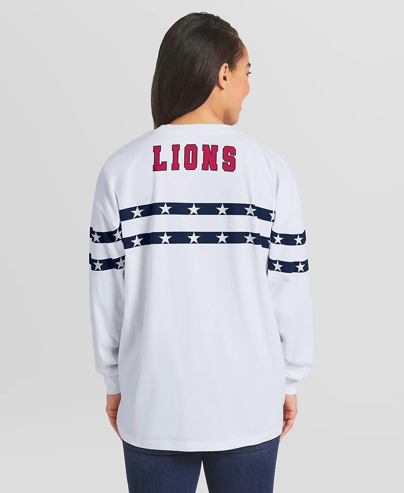 Wear by Erin Andrews Women's White Detroit Lions Americana Stripe Long Sleeve T-Shirt