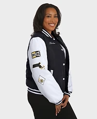 Wear by Erin Andrews Women's Black/White Boston Bruins Varsity Full-Snap Puffer Jacket