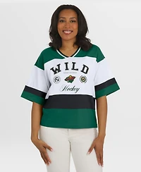 Wear by Erin Andrews Women's Green/White Minnesota Wild Jersey Style T-Shirt