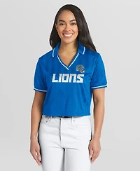 Wear by Erin Andrews Women's Blue Detroit Lions Cropped Jersey Polo Shirt