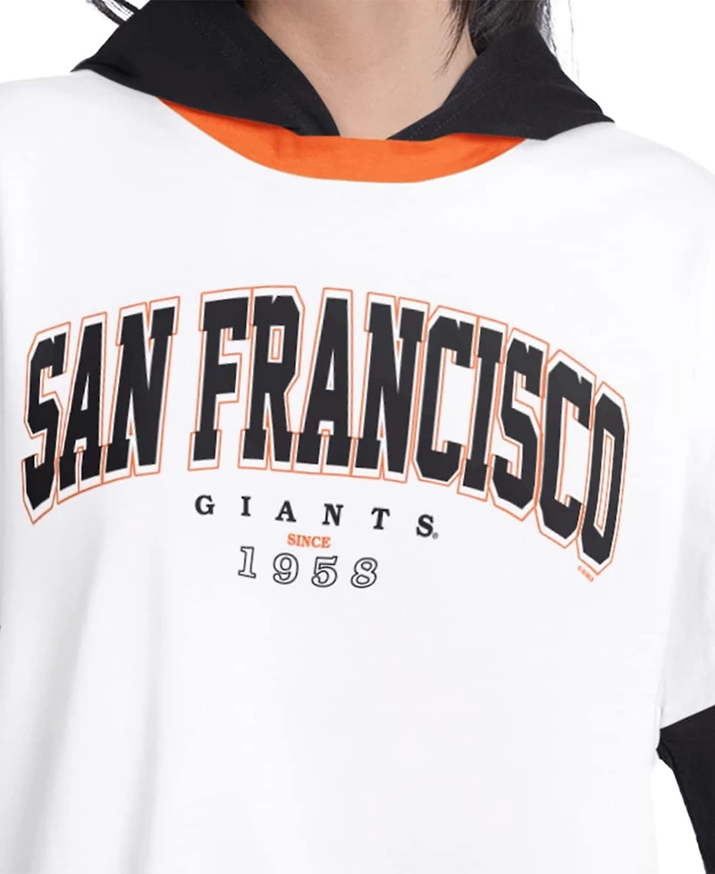 G-iii 4Her by Carl Banks Women's White/Black San Francisco Giants Key Player Oversized Hooded Long Sleeve T-Shirt