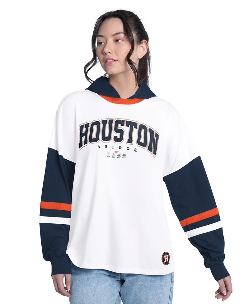 G-iii 4Her by Carl Banks Women's White/Navy Houston Astros Key Player Oversized Hooded Long Sleeve T-Shirt