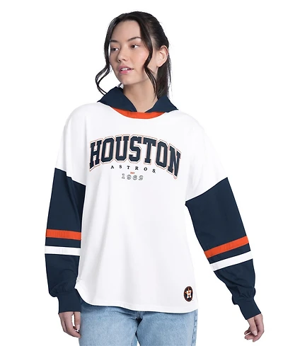 G-iii 4Her by Carl Banks Women's White/Navy Houston Astros Key Player Oversized Hooded Long Sleeve T-Shirt