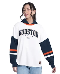 G-iii 4Her by Carl Banks Women's White/Navy Houston Astros Key Player Oversized Hooded Long Sleeve T-Shirt