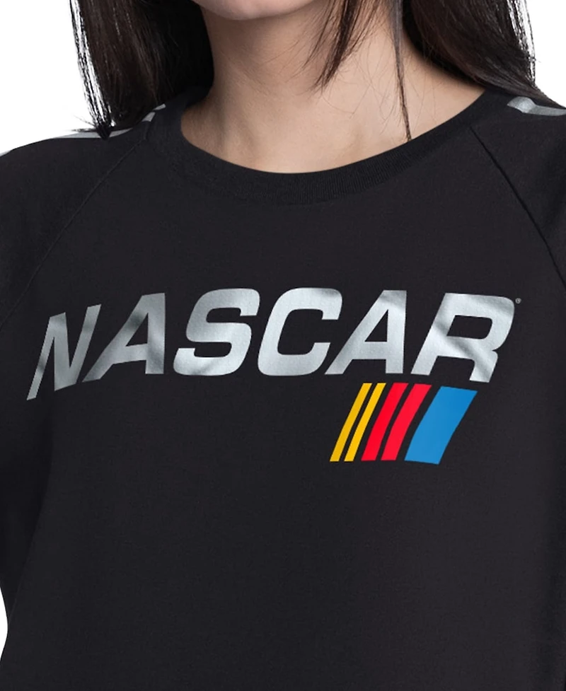 G-iii 4Her by Carl Banks Women's Black Nascar Merchandise Raglan Cropped Classic Play Silver Trim T-Shirt