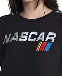 G-iii 4Her by Carl Banks Women's Black Nascar Merchandise Raglan Cropped Classic Play Silver Trim T-Shirt