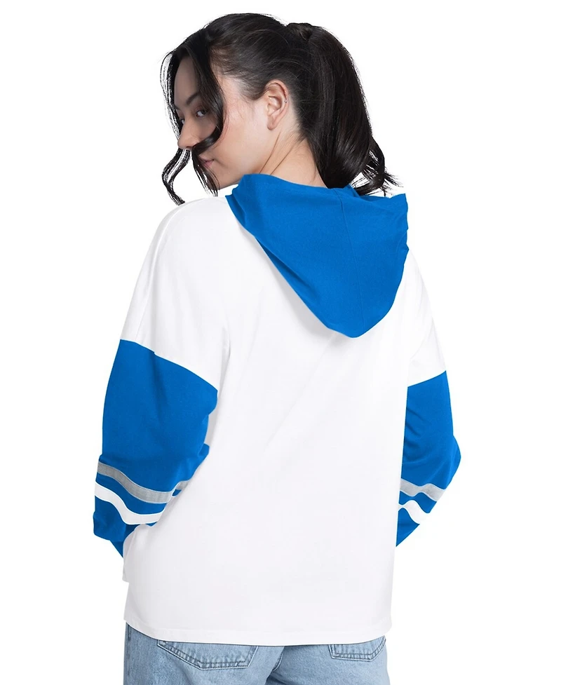 G-iii 4Her by Carl Banks Women's White/Royal Dallas Mavericks Key Player Oversized Hooded Long Sleeve T-Shirt