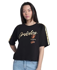 G-iii 4Her by Carl Banks Women's Black Baltimore Orioles Classic Play Cropped Raglan T-Shirt