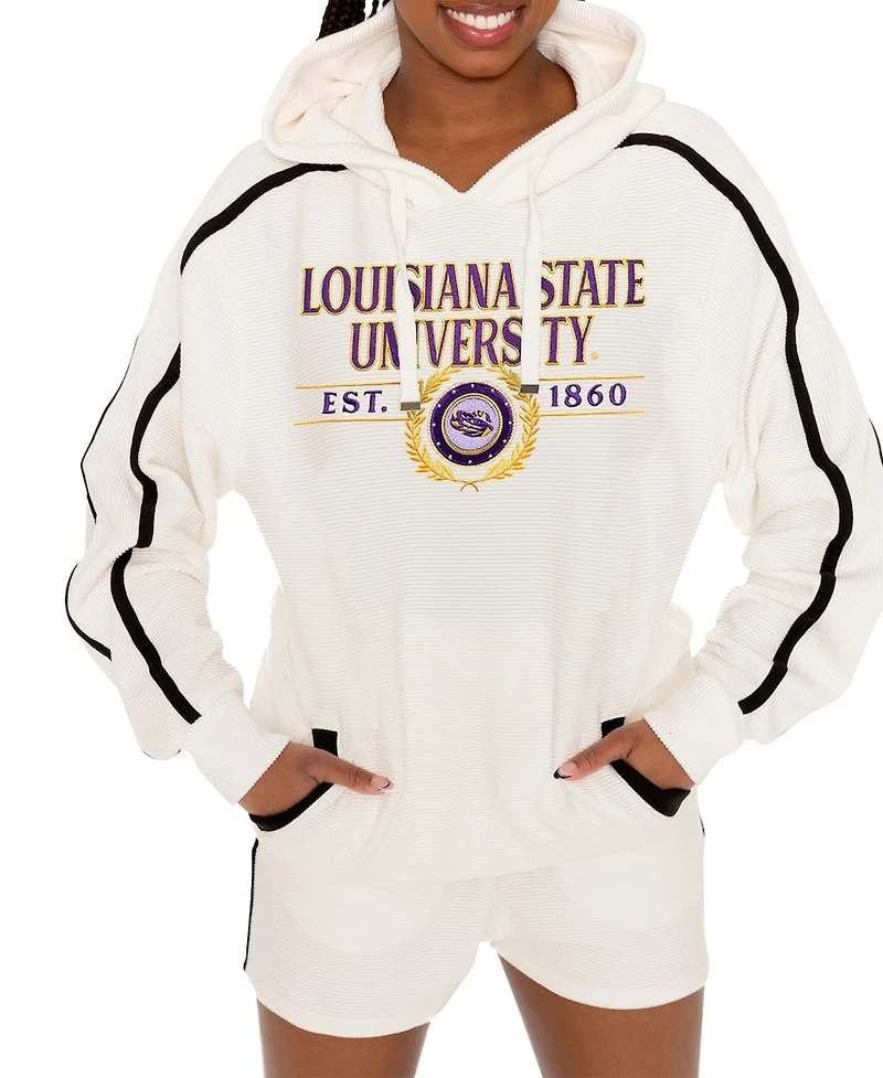 Gameday Couture Women's Cream Lsu Tigers Down, Set, Go Pullover Hoodie and Shorts Set
