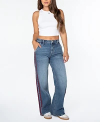 Celebrity Pink Juniors' Side-Striped Wide-Leg Jeans