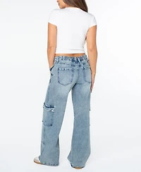 Celebrity Pink Women's Mid-Rise Wide-Leg Cargo Jeans