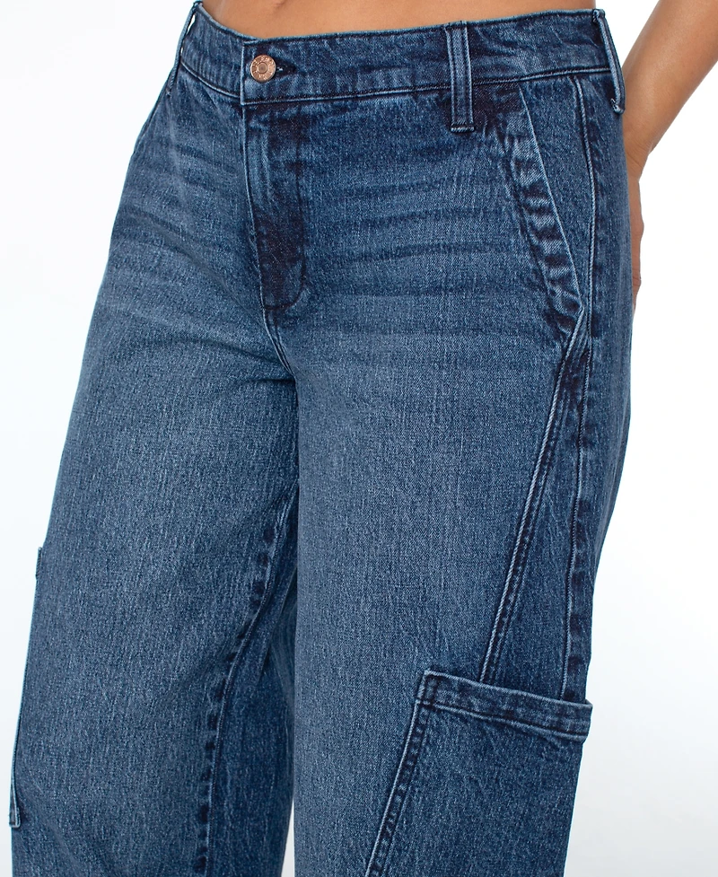 Celebrity Pink Women's Mid-Rise Wide-Leg Cargo Jeans