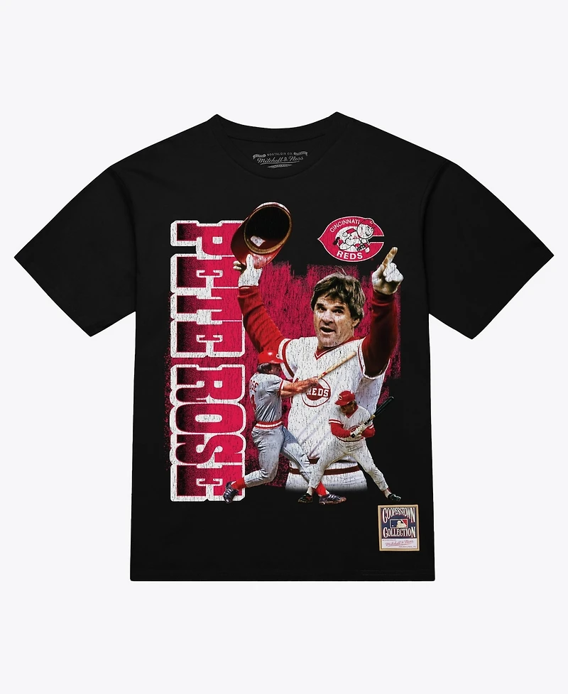 Mitchell & Ness Men's Pete Rose Black Cincinnati Reds Legendary Collage Player T-Shirt