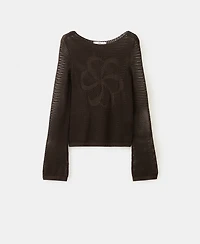 Mango Women's Floral Embroidery Crocheted Sweater