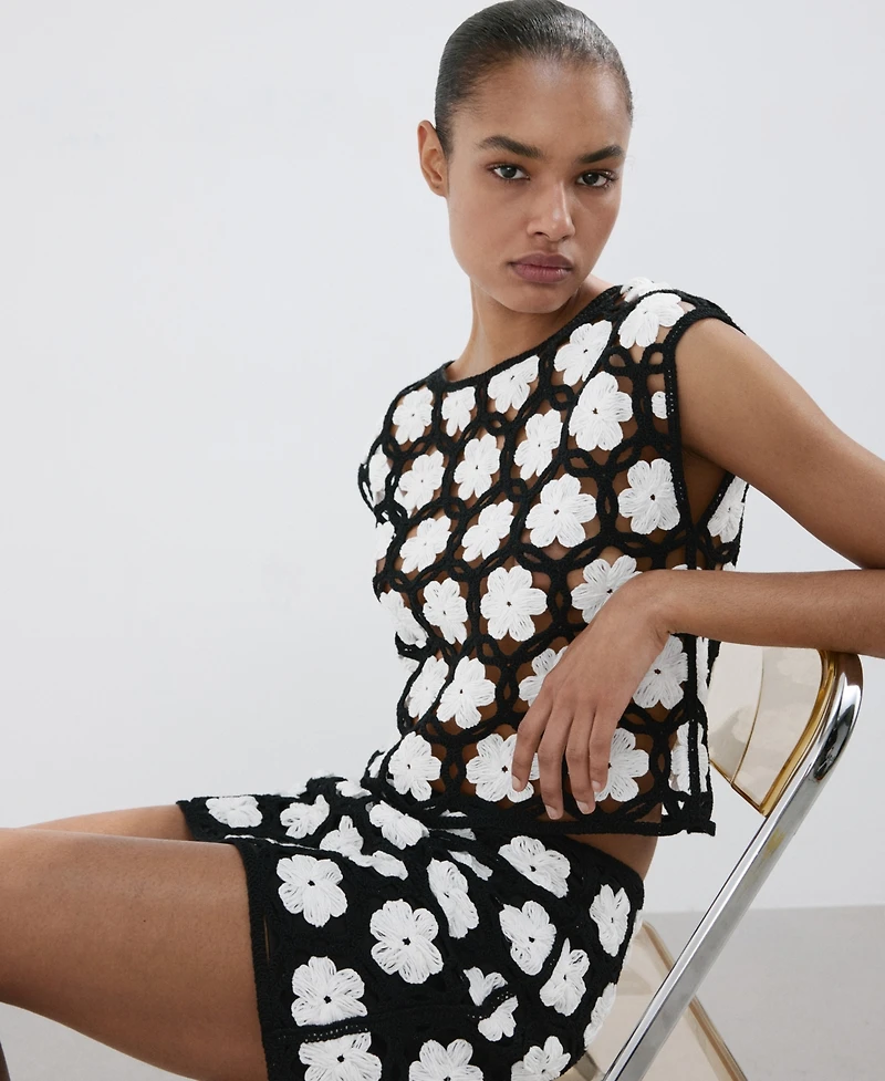 Mango Women's Flowers Crochet Sweater