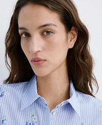 Mango Women's Flower Embroidered Striped Top