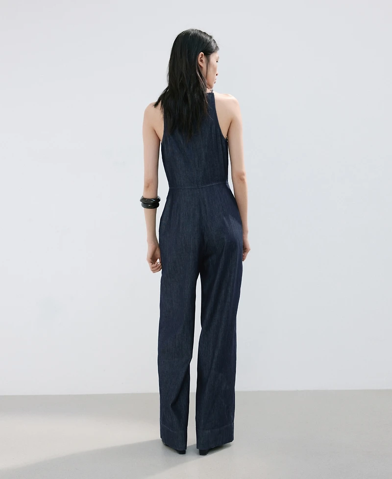 Mango Women's Denim Halter-Neck Jumpsuit