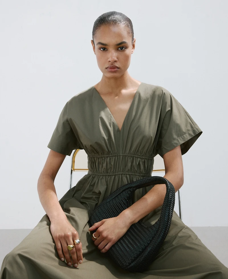 Mango Women's V-Neck Cotton Dress