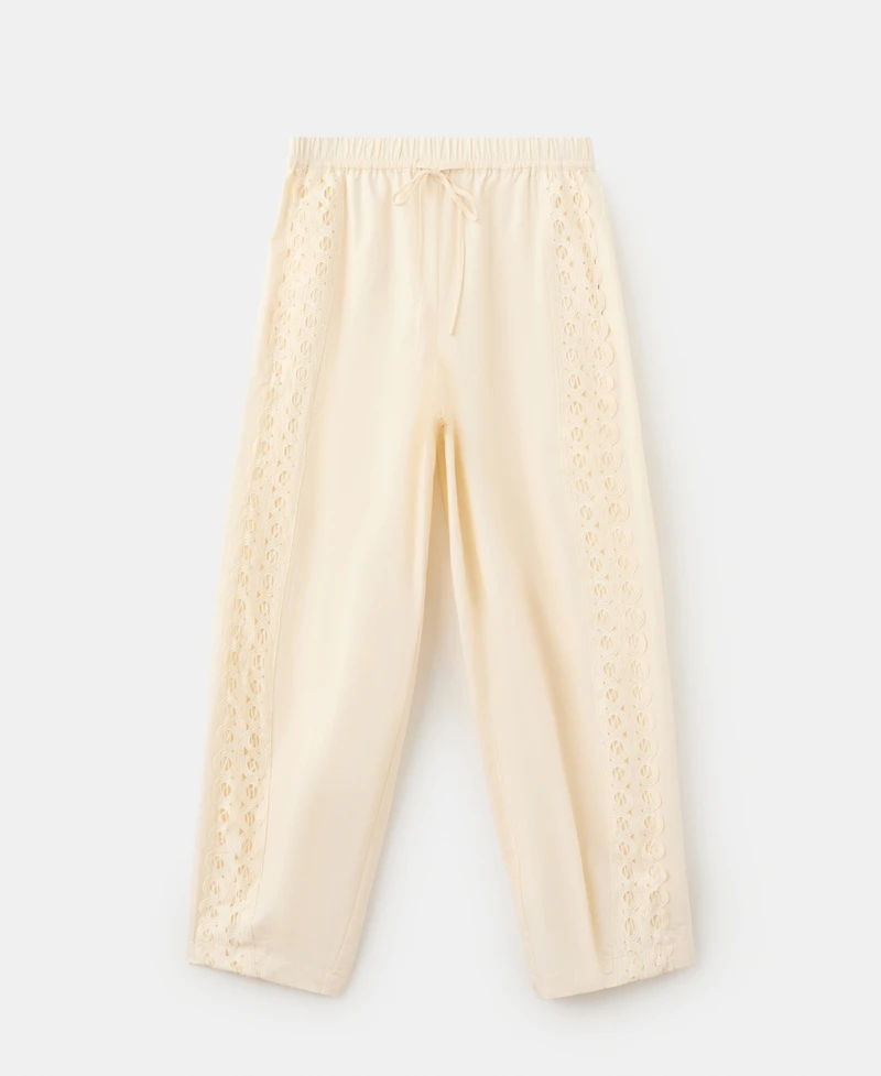Mango Women's 100% Cotton Embroidered Stripe Pants