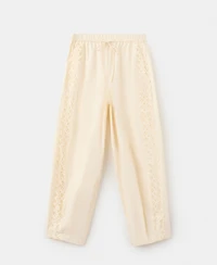 Mango Women's 100% Cotton Embroidered Stripe Pants