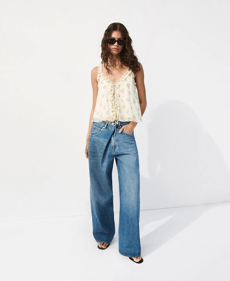 Mango Women's Bow Details Floral Top