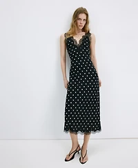 Mango Women's Lace Detail Polka-Dot Dress