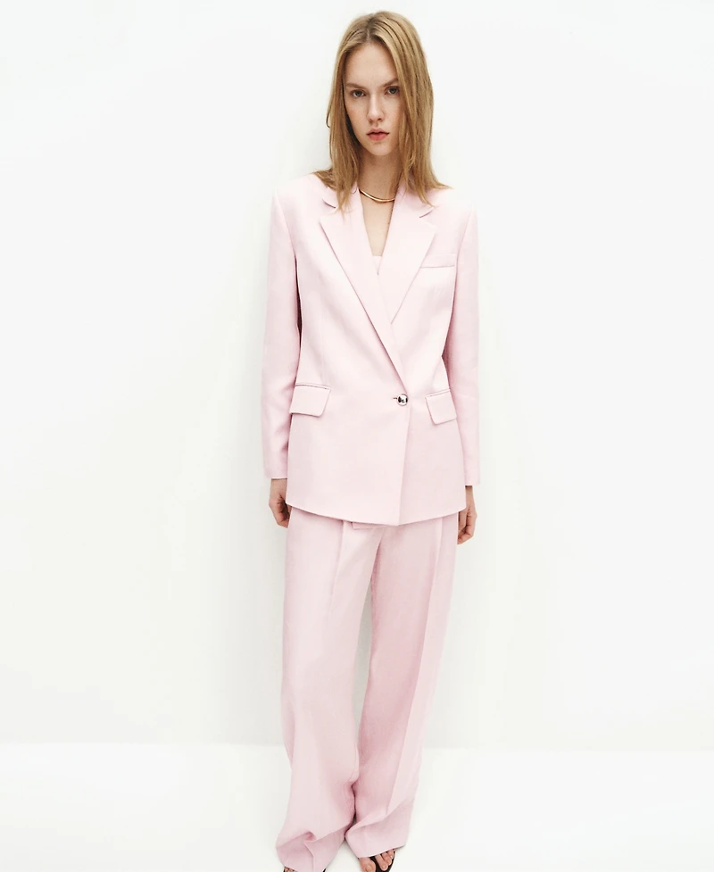 Mango Women's Linen-Blend Double-Breasted Suit Blazer