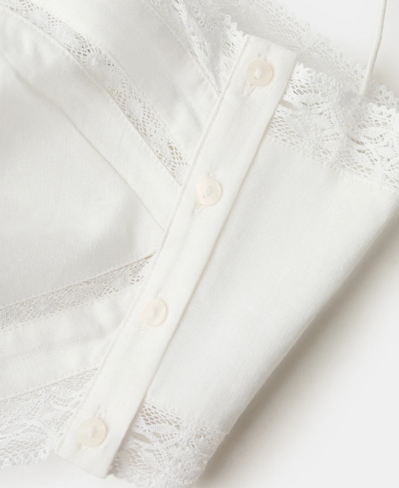Mango Women's Lace Details Linen Top