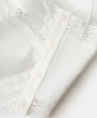 Mango Women's Lace Details Linen Top