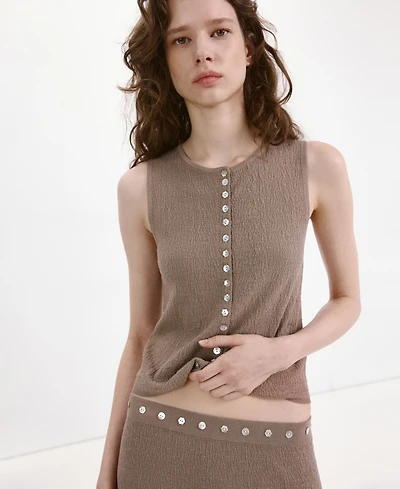 Mango Women's Combined Buttons Textured Top
