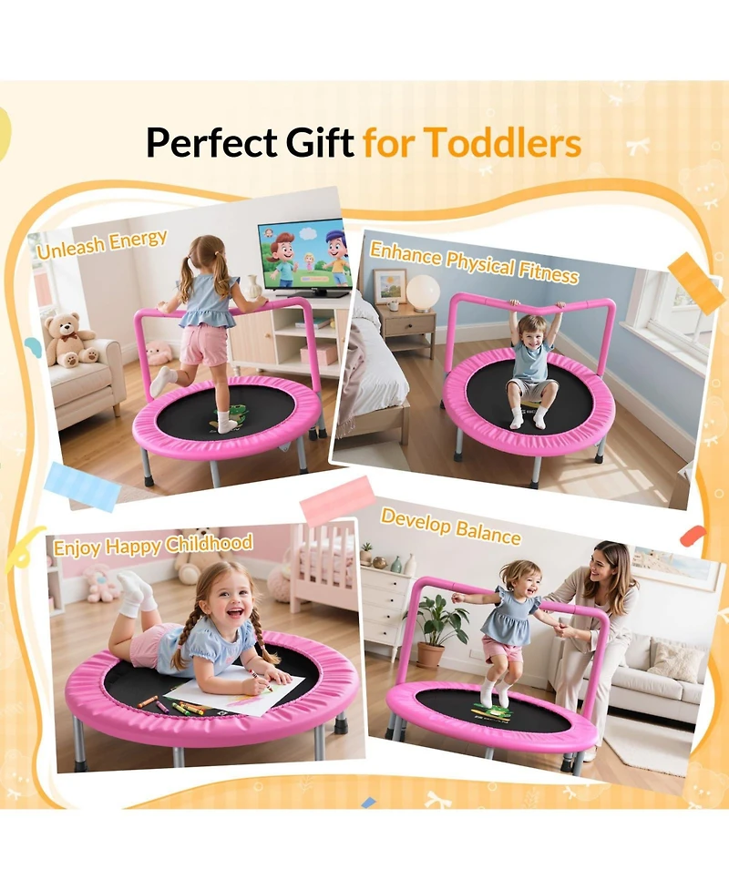 Bcan SP1 36 inch Astm Certified Toddler Trampoline Indoor Mini Trampoline with Foam Handle Safety Cover Easy Assembly for Kids