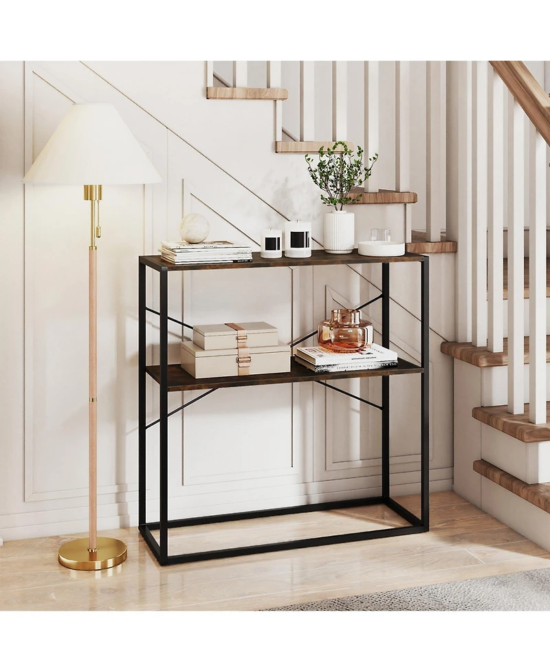 Slickblue Entryway Console Table with Metal Frame and Storage Shelves