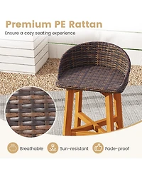 Sugift Set of 2 Acacia Wood Rattan Bar Stools with Backrest and Footrest