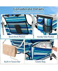 Sugift 4-Position Folding Beach Chair with Cooler Bag and Headrest