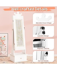 Sugift Kids Lighted Jewelry Armoire with Full-Length Mirror and Interior Led Lights