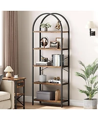 homfan Arched Tall Bookshelf, 5-Tier Industrial Wood and Metal Shelf, Rustic Farmhouse Storage for Home Office