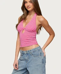 Edikted Women's Maylah Keyhole Striped Textured Halter Top