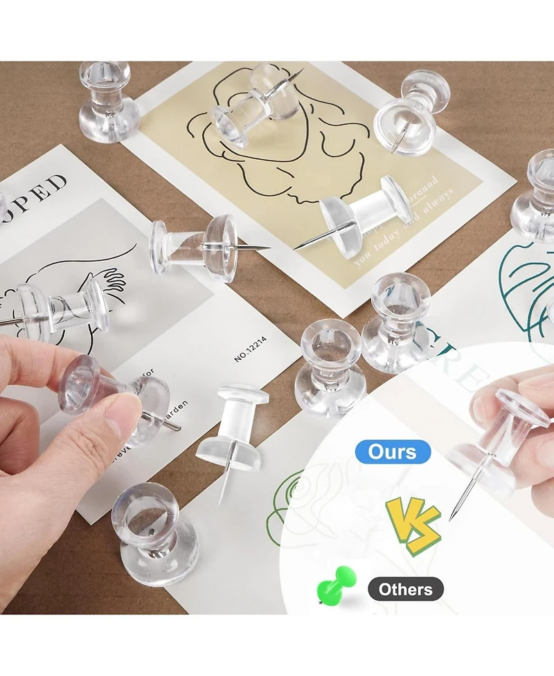 Danrong Giant Clear Jumbo Push Pins, Thumb Tacks for Bulletin Cork Board, Office School Supplies
