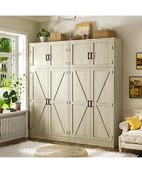 Aheaplus 71" Tall Wooden Pantry Cabinet with Shelves, Kitchen Storage 4 Barn Doors